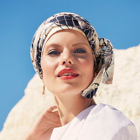 This is the Beatrice Abstract Turban from the Christine Headwear Collection